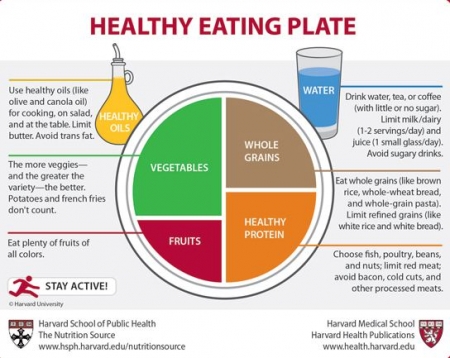 Az „egészségtál” a Harvard Egyetem táplálkozási szakemberei szerint, 2011